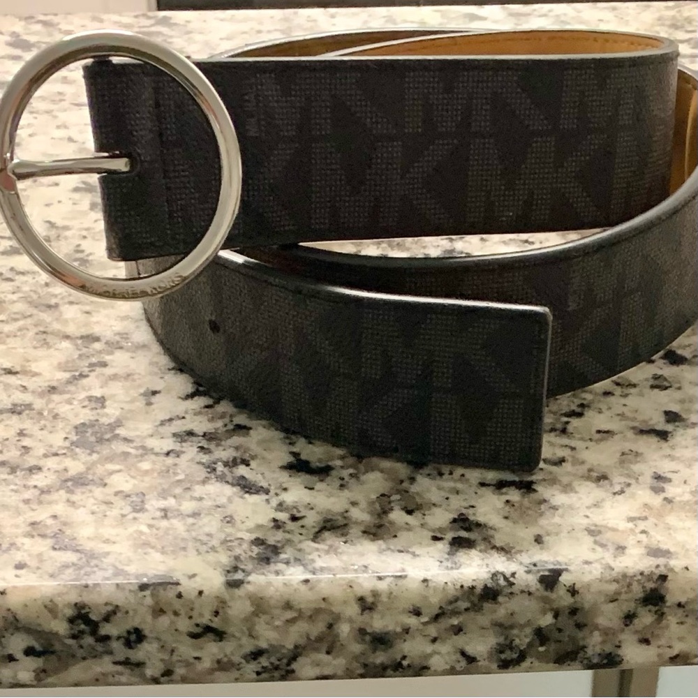 Michael Kors Tan and Black Belt with Silver Buckle